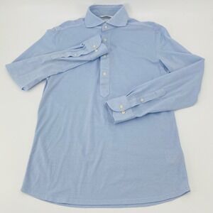 Suitsupply Mens Light Blue Pique Cotton Popover Shirt Extra Slim Fit 15.5 39/40
